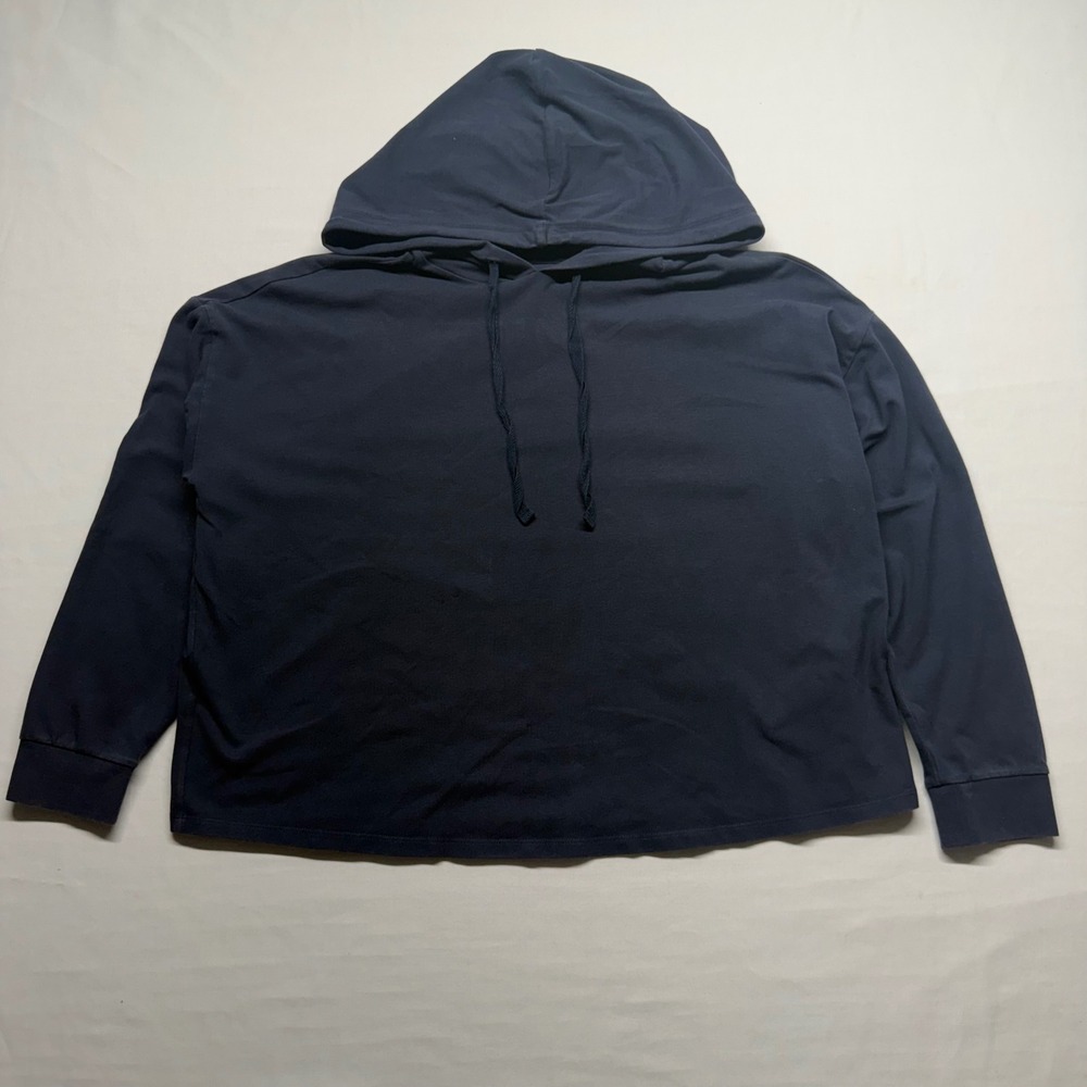 Eileen Fisher Cropped Hoodie Organic Cotton Navy Boxy‎ Oversized XXS
